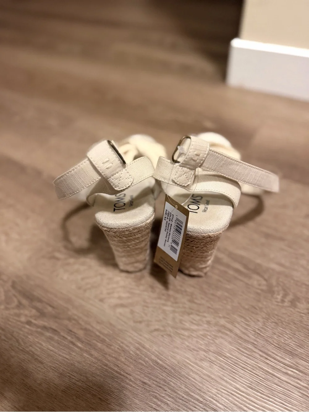 Toms Cream Canvas Espadrille Wedge Sandals